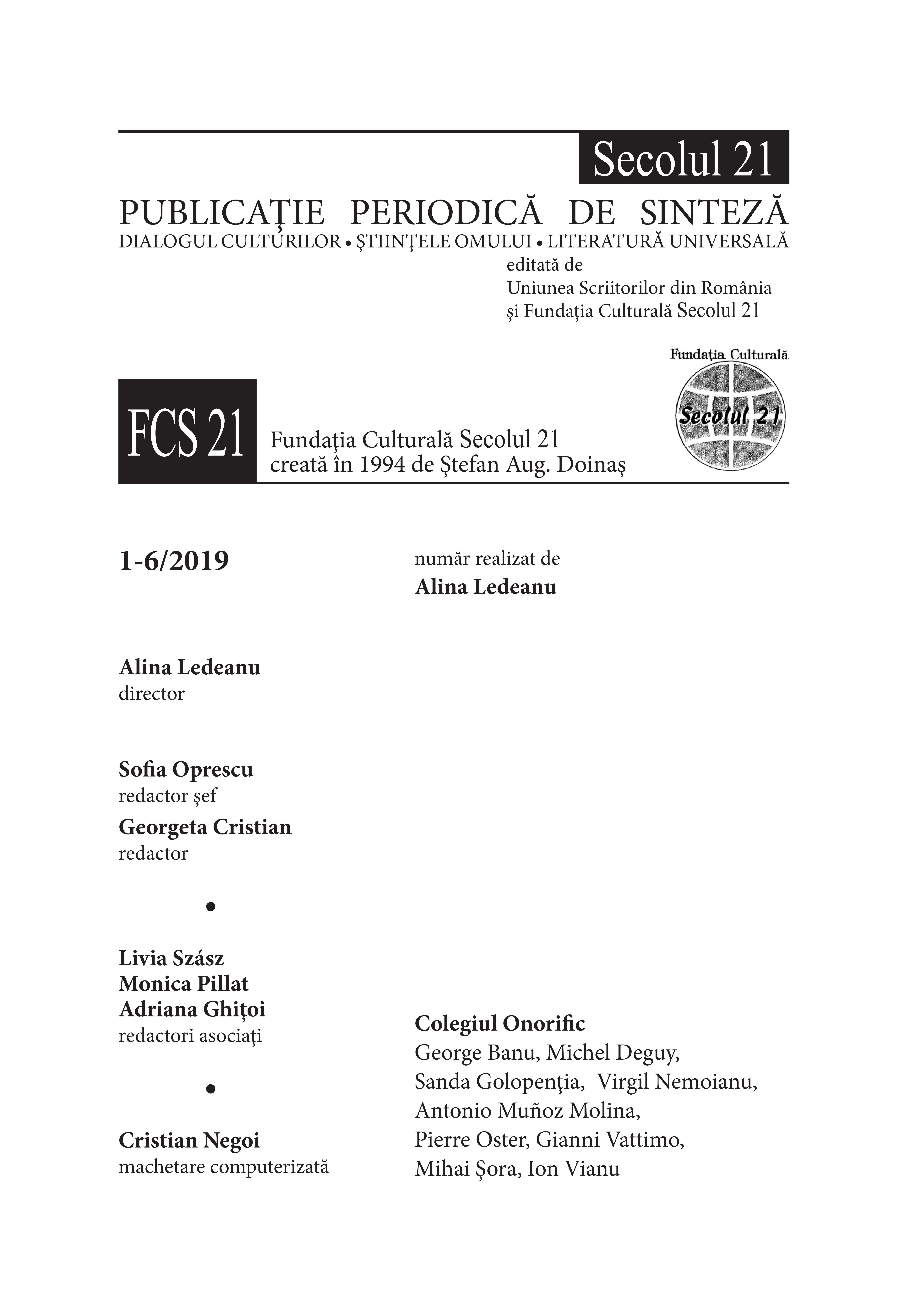 Secolul 21 - Ion Vianu 1-6/2019 caseta redactionala